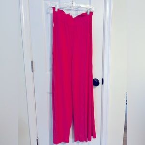 Free People flowy pink rubbed high waisted pants.